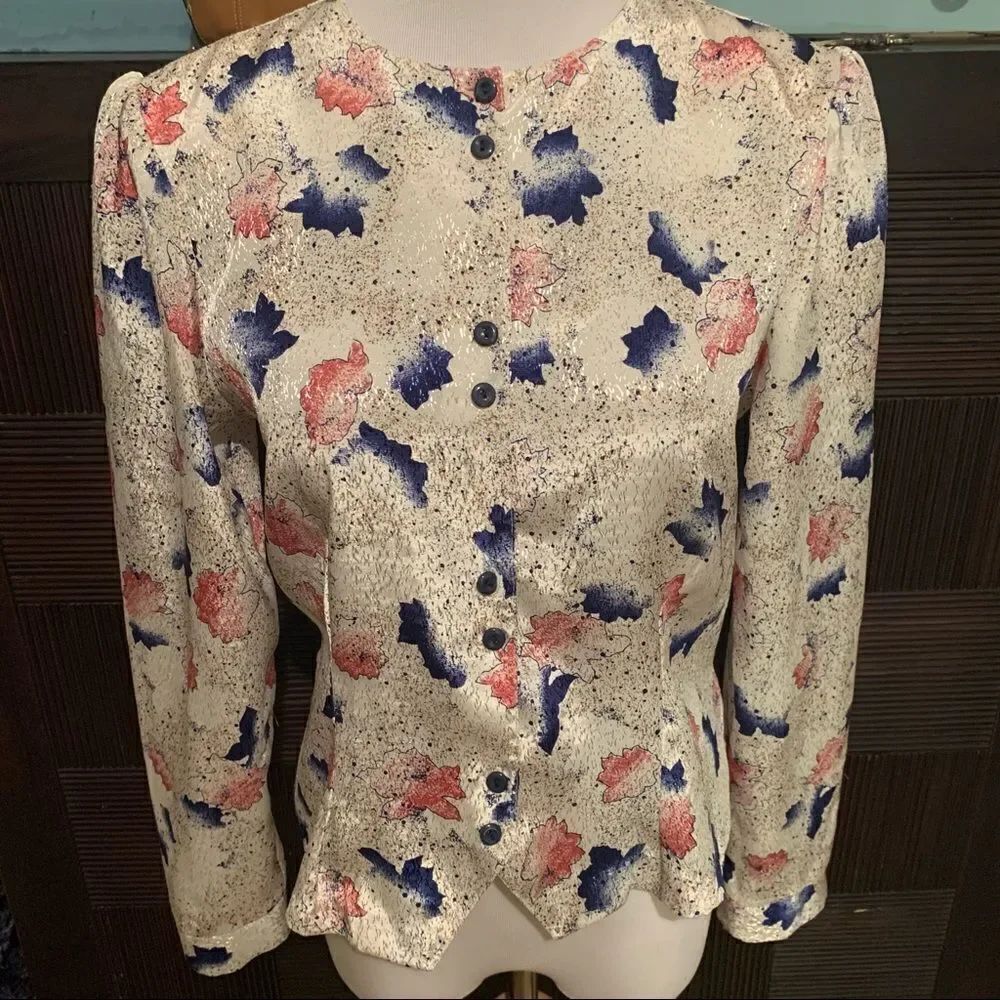 Vintage 80’s abstract leaf pattern satiny blouse